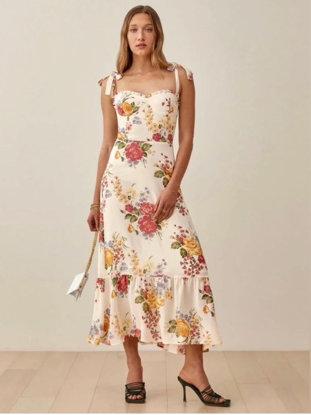 NWT Reformation Floral Tie-Strap Midi Dress - Picture 5 of 16
